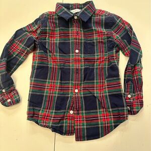 Janie and Jack Navy and Red Plaid Button Down Shirt